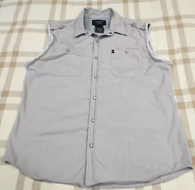 Harley Davidson Sleeveless Shirt Mens XL Snaps #1 Logo Gray Striped Bikers • $14.95