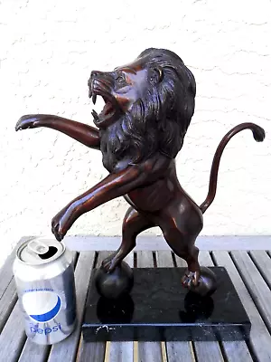 Bronze Standing Fierce Roaring Lion On Marble Base VGC Free S/H • $249.99