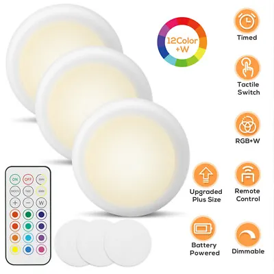 Wireless Stick On Puck LED Tap Light Bright Remote Battery Under Cabinet Closet • $10.99