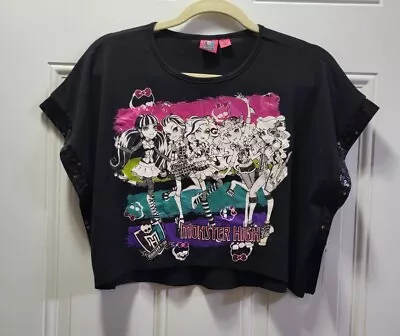 Monster High Girls T-Shirt Size 16 / 6x Black Crop Oversized Top • $17.99