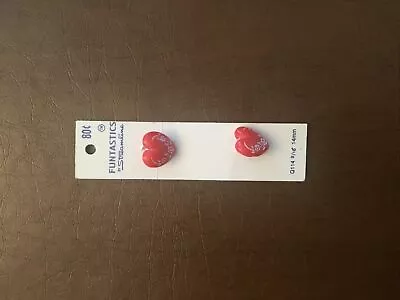 Vintage Pair Of Red & White Heart Buttons For Sewing - Fantastics By Streamline • $0.99