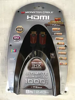Monster Cable 1000 HDX Ultra High Speed HDMI Cable 8 Ft - 3D - 4K - 17.8 Gbps • $8.99