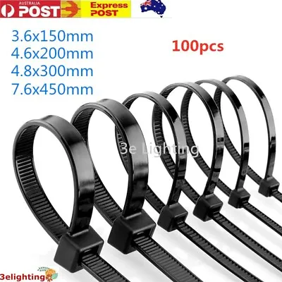 Cable Ties Zip Nylon UV Stabilised 100pcs Bulk Black Cable Tie For Trade Use Aus • $4.99