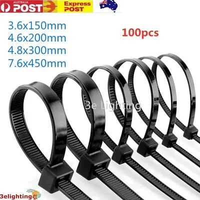 Cable Ties Zip Nylon UV Stabilised 100xpcs Bulk Black Cable Tie For Trade Use Au • $7.49