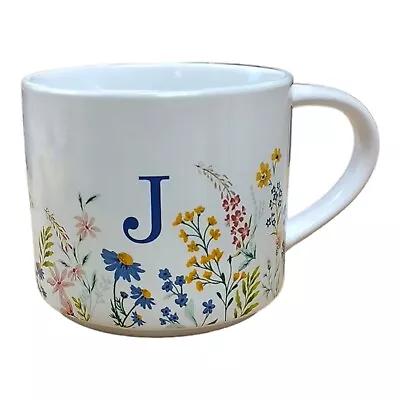 Letter J White Floral Monogram Ceramic Coffee Mug Dishwasher & Microwave Safe • $7