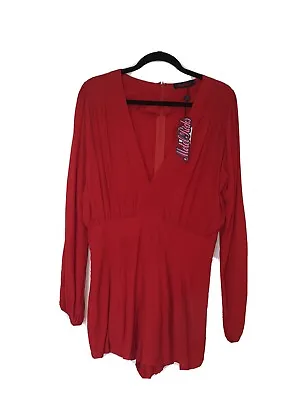 Motel Rocks Red Long Sleeve V Neck Playsuit Size M • $19.89