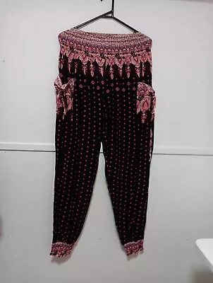 Caroline Morgan Pants 10 Ladies Colourful Harem Pockets • $23.32