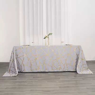 SILVER GOLD 90 X132  Geometric Pattern Polyester Rectangle TABLECLOTH Party Home • $20.49