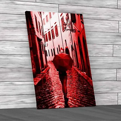 Woman With Umbrella Red Canvas Print Large Picture Wall Art • £14.95