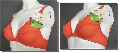 Vintage Silky Nylon Sheer Front Hook Exquisite Form Coral Orange Bra NOS 32B • $34.99