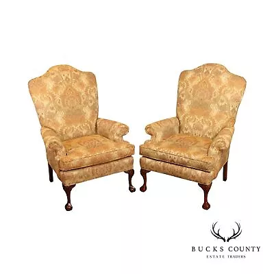 Fairfield Chippendale Style Pair Custom Upholstered Wingback Chairs • $1195