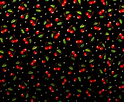 Lot Of 2 Htf Mary Engelbreit Tiny Red Cherries On Black Cotton Fabric Scraps • $3.95