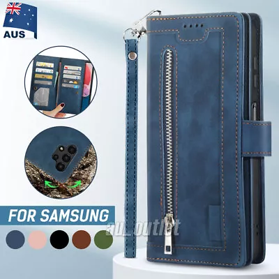 For Samsung Galaxy S22 Ultra A13 A23 A33 A04s Zipper Case Leather Wallet Cover • $16.95