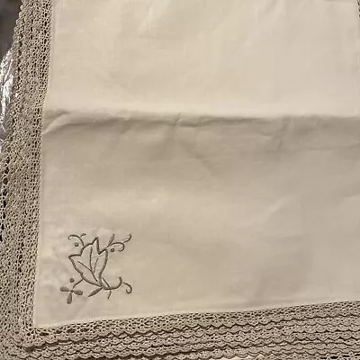 Vintage  Set Of 12 Embroidered Leaves Napkins W/ Crochet Edging Ivory • $50