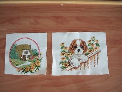 Cottage And Puppy Counted Cross Stitches Finished Size 6 X 6 In And 6 X 8 In Apx • £3.50