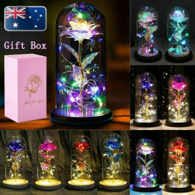 $29.99 • Buy Rose In Glass Dome Eternal Flower LED Enchant Valentine's Day Wedding Decor Gift