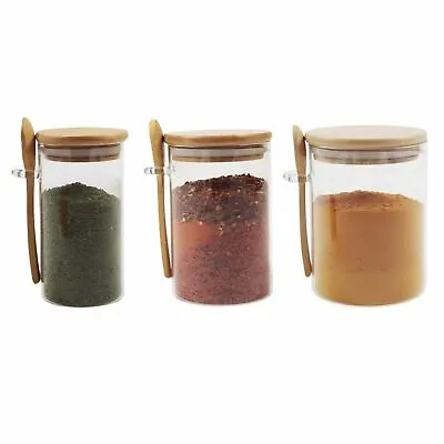 £11.95 • Buy Small Glass Canister Sugar With Bamboo Lid & Spoon, Airtight Sealing, Spice Jars