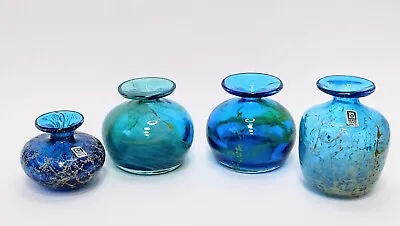 4 Vintage Mdina Glass Squat Vases Various Designs And Sizes 3 Signed. • £60