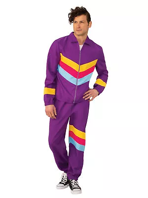 Mens Shell Suit Costume Sports Tracksuit Neon 80s 90s Adult Fancy Dress Outfit • £26.67