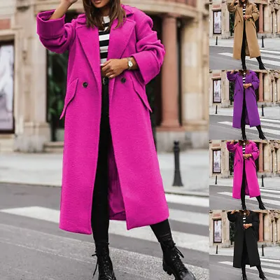 Women Casual Double Breasted Long Sleeve Winter Coats Thermal Jackets Outcoat UK • £13.09