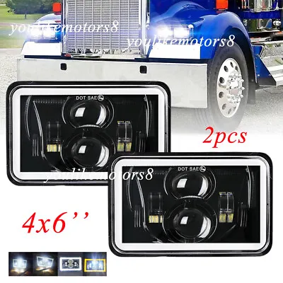 2pcs 4X6'' Inch LED Headlights High-Low Sealed Beam W/White DRL+Amber Turn Light • $47.33