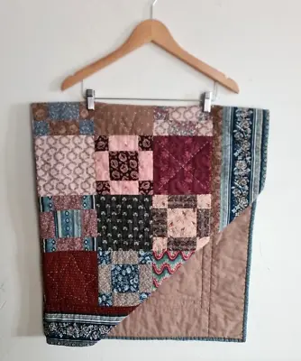 Unique Vintage Lap Sized Patchwork Quilt 45” X 50  Handmade Stitched In Shapes • $68