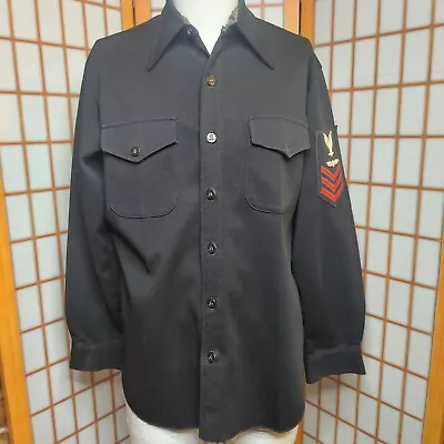 Vtg Authentic UMCB NAVY Mechanic Military Black Shirt Sz 16 1/2 Large USA • $45.86