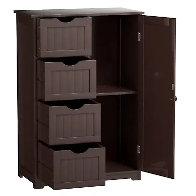 £55.99 • Buy Bathroom Floor Cabinet Side Storage Organizer W/1 Cupboard & 4 Drawers Entryway