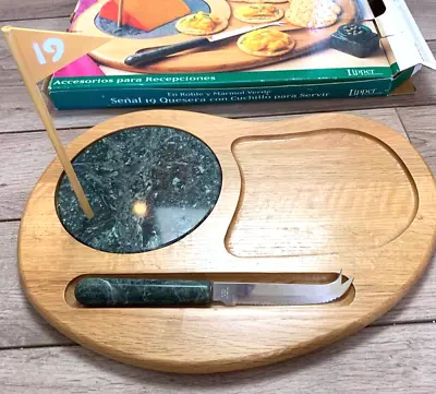 Oak Wood & Green Marble Golf-Themed 19th Hole Cheese Server W Knife~Lipper Int'l • $10