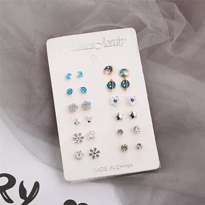 12 Pairs Small Planet Moon Star Stud Earrings Set For Women Simple Geometric • $7.75