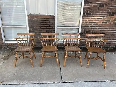 Four ETHAN ALLEN Heirloom Nutmeg Maple Comb Back Accent Dining Chair Set 10-6040 • $579.99