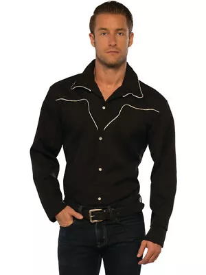 Men's Black Rodeo Cowboy Shirt With White Trim Costume • $24.80