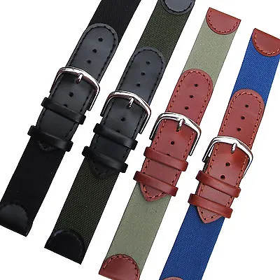 FABRIC/CANVAS & LEATHER WATCH STRAP - Military Timex Expedition Lorus 18 20mm • £12.99