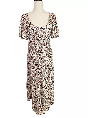 Vtg Dress Floral Flutter Sleeve Midi Maxi Sz 16 Cottagecore Prairie Button Down • $39.95