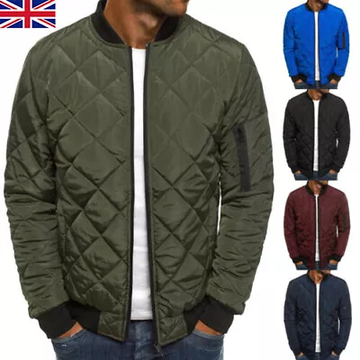 Men Winter Warm Quilted Padded Puffer Jacket Bomber Zip Up Casual Coat Outwear • £16.99