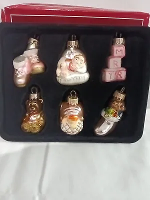 Mini Christmas Ornaments Baby 1st Girl Themed Glass St Nicholas Square Set Of 6  • $9.99