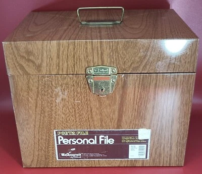 $36 • Buy Vintage Porta-File Locking File Box Wood Grain Industrial Metal WITH KEY