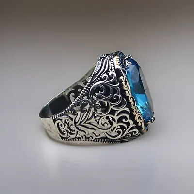 925 Sterling Silver Men's Ring Handmade Jewelry Aquamarine Stone All Size • $56