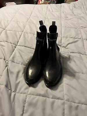 NAUTICA Women's Rain Ankle Boots Black Rubber Booties Size 9 Pull On • $10