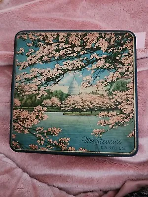 Vintage  Mrs. Steven's Candies TIN Washington DC Cherry Blossoms Metal Box • $25