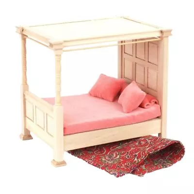 £29.99 • Buy Dolls House Tudor Bare Wood Tester Bed 4 Poster With Bedding Bedroom Furniture