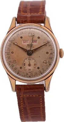 Vintage 31mm Britix Triple Calendar Men Mechanical Wristwatch Venus 203 GoldTone • $365