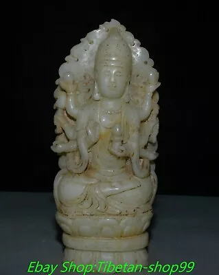11  Old White Jade Carve 8 Arm Kwan-yin GuanYin Quanyin Buddha Statue Sculpture • $199