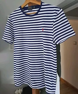 Polo Ralph Lauren  Mens Nautical Blue/White Striped Tee Shirt Slim Fit (Size M) • £14.99