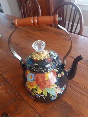 Mackenzie Childs Black Flower Market Teapot Kettle • $30.12