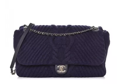 Chanel Cable Knit Calfskin Flap Bag Navy • $5000