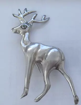 Vintage Sterling Unusual Mexican Large Stag Deer Brooch Pin Turquoise Eye 3 3/4 • $45