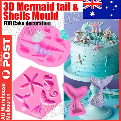 Silicone Cake Mold Mermaid Tail Starfish Fondant Chocolate Baking DIY Soap Mould • $5.99