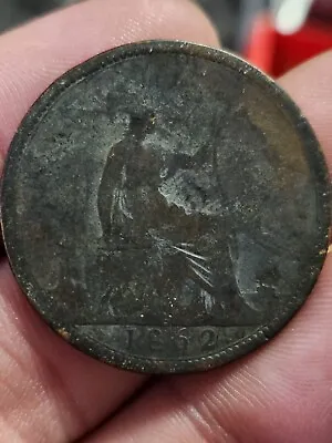 $4 • Buy 1862 Queen Victoria Great Britain Penny Antique World Coin 