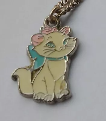 Disney Store The Aristocats Marie Enameled Pendant 16  Silver Plated Chain Pouch • $8.62